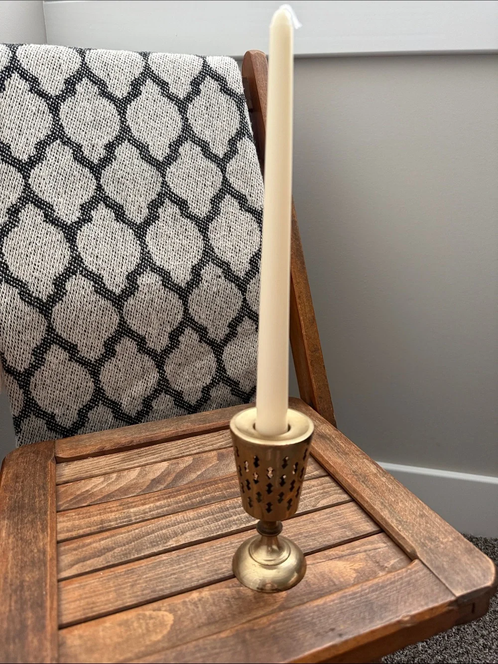 Vintage Brass Pierced Taper Candle Holder | Boho Goblet Style